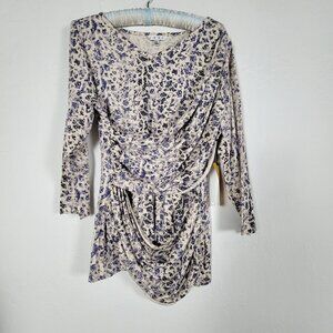 Cabi The Shore Womens Double Drape Tee Large Animal Print 3/4 Sleeve Stretch New